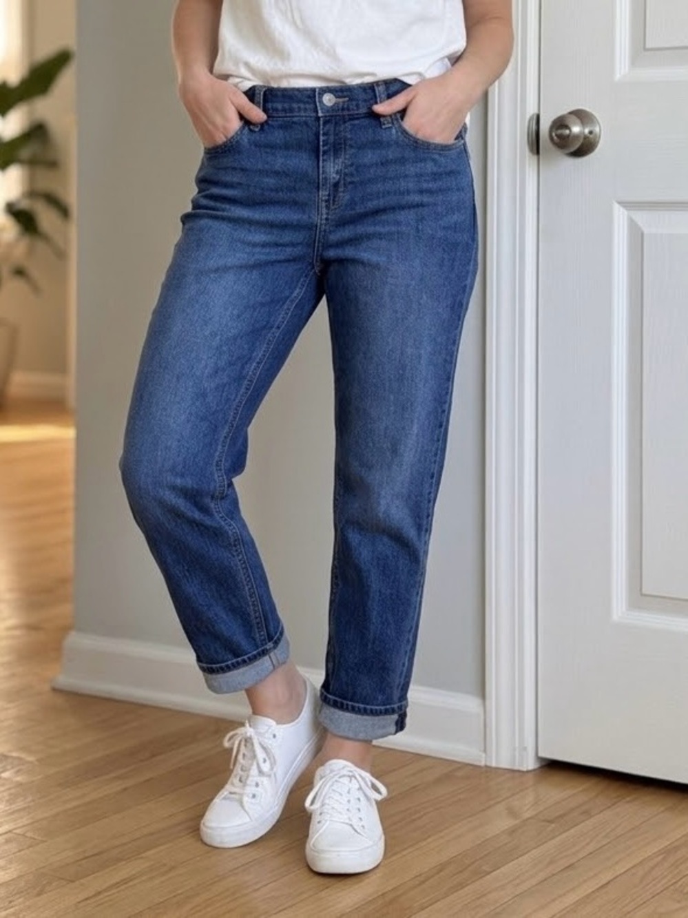 Old Navy Mid-Rise Wow Boyfriend Jeans Medium Wash Size 8 Stretch Denim